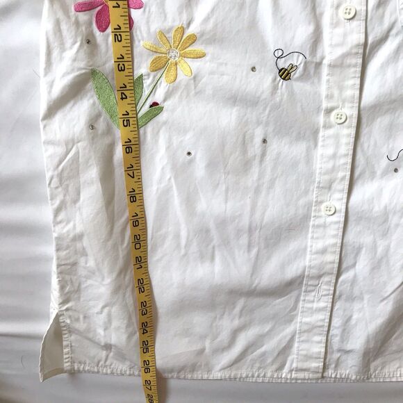 VTG Quacker Factory M Medium S/S Pocket Embroidered Floral Bee Sequins Shirt EUC - Picture 7 of 7